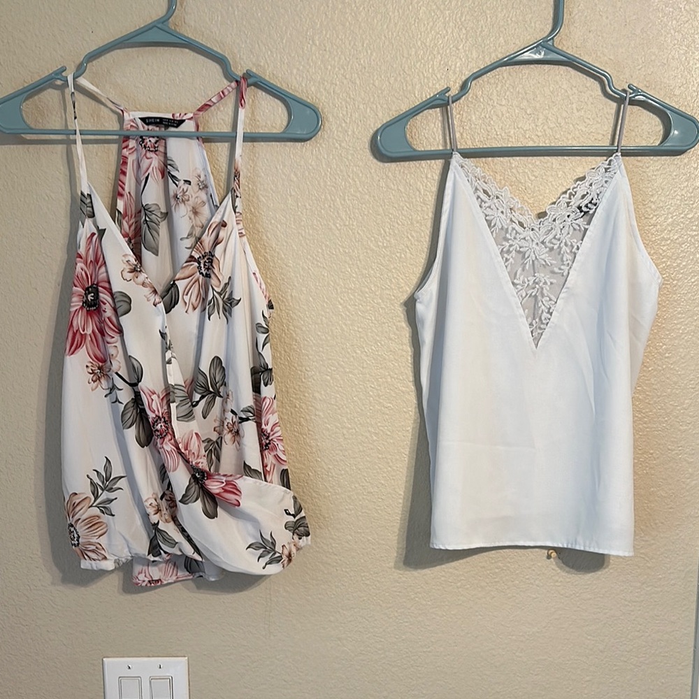 SHEIN Pink floral and White Lace Camisoles SIZE MED
